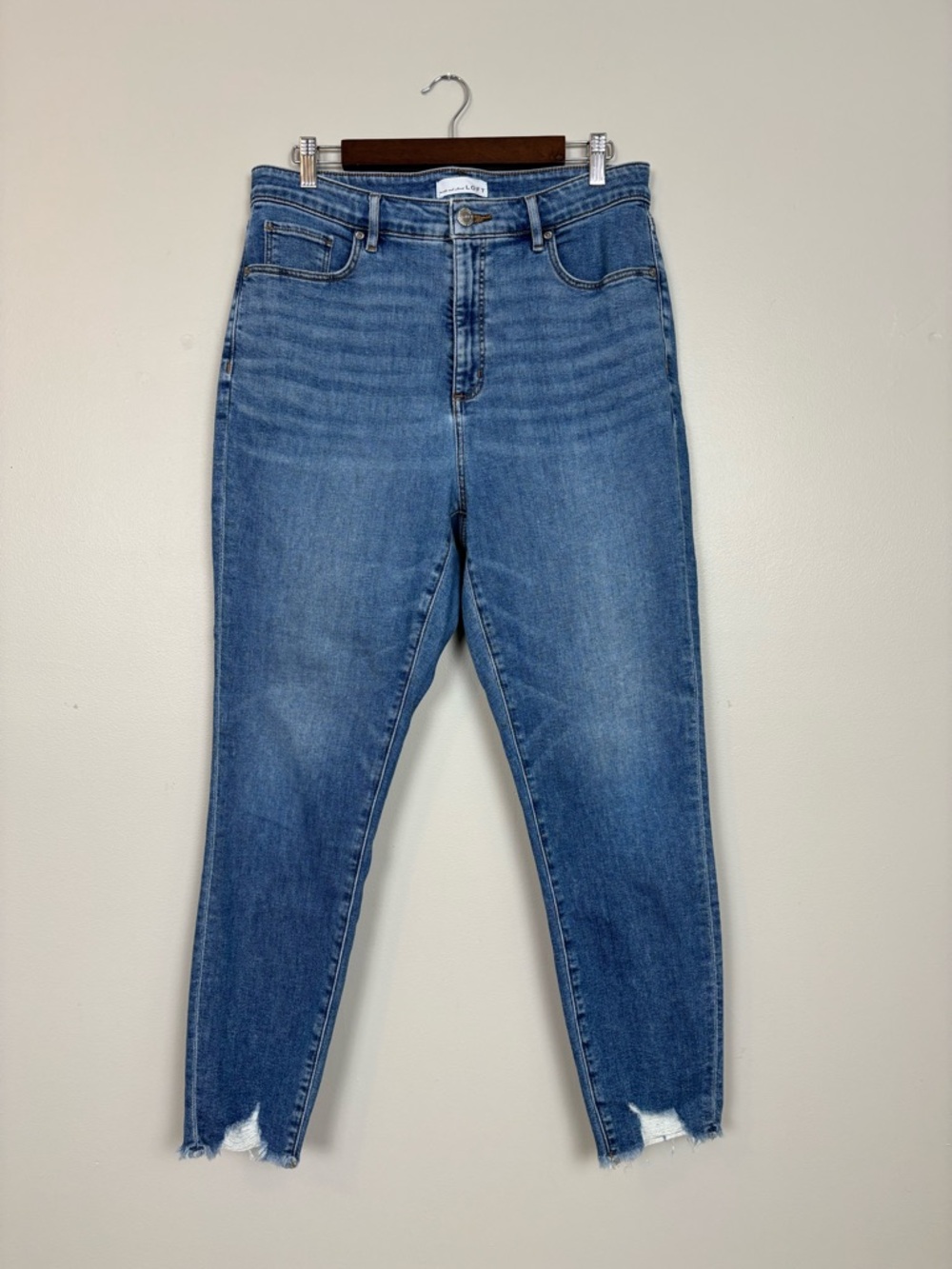 Loft Jeans Womens 31 Curvy High Waist Skinny Distressed Stretch Denim in Blue